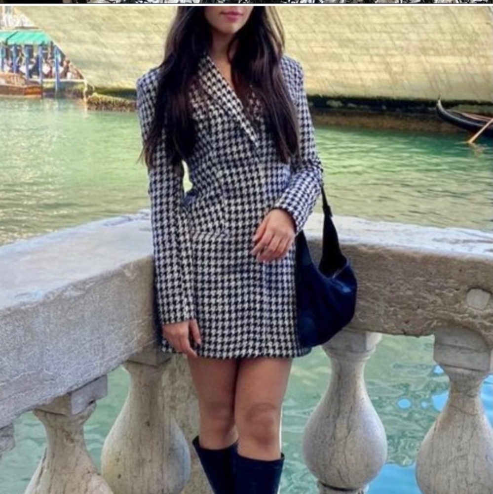 Zara* Houndstooth blazer dress with shoulder pads - Picture 12 of 16